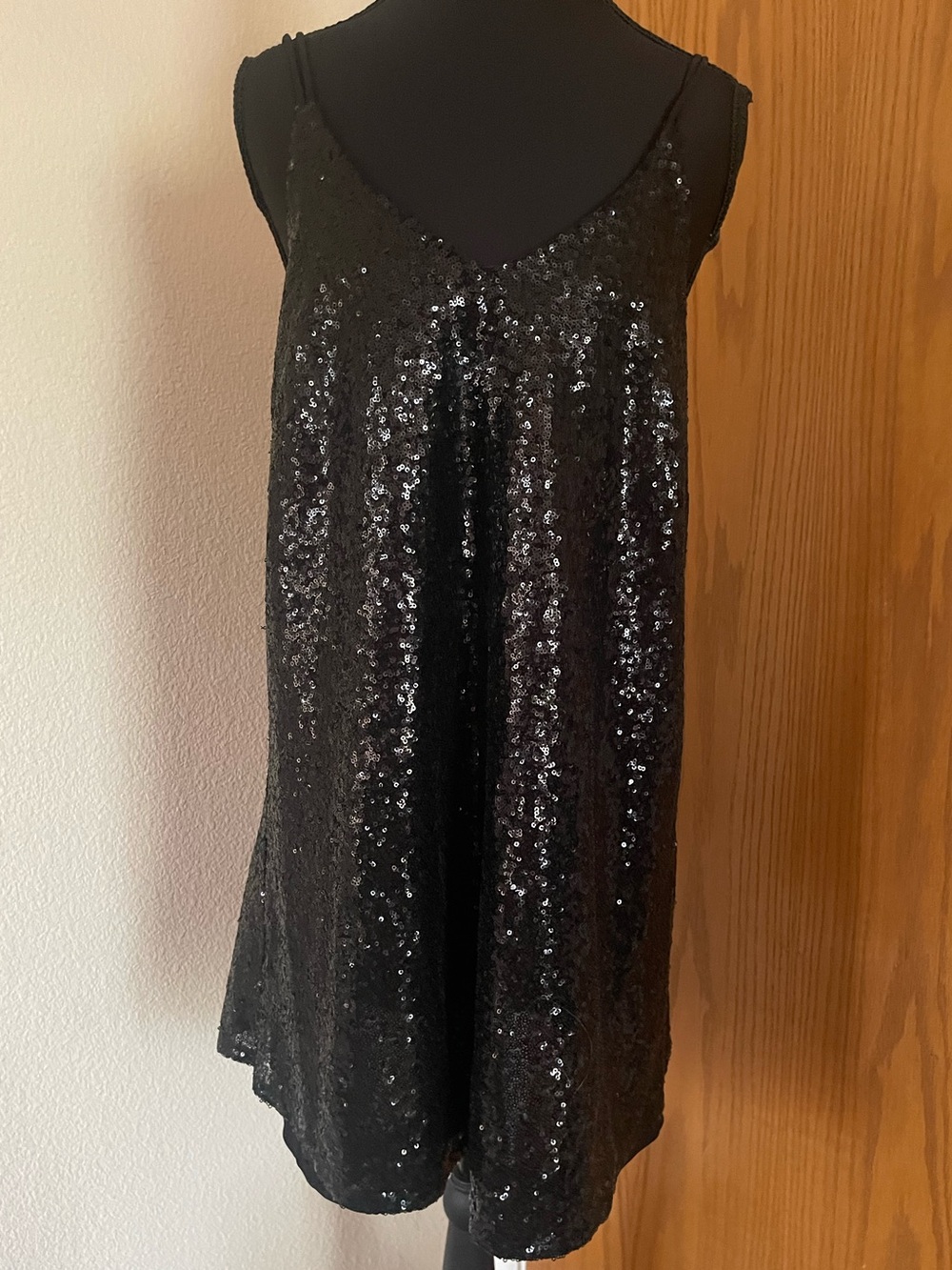 Shinestar Black Sequin Slip Dress with Thin Straps